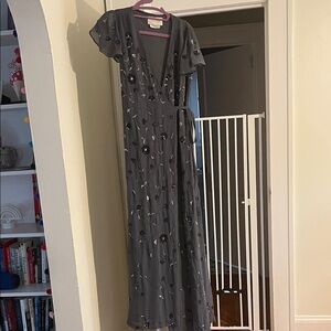Anthropologie Gray Floral Maxi Dress